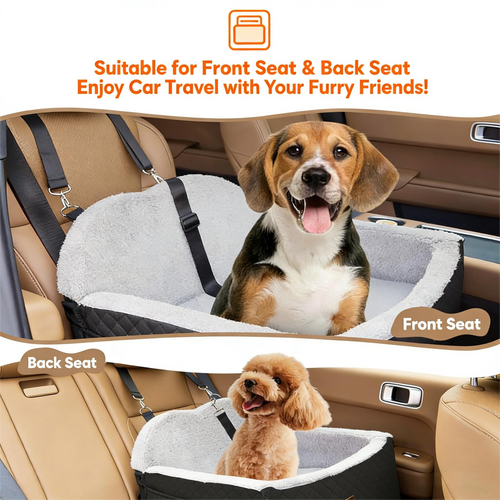 Car Seat with Storage Pockets Safety Belt, Pet Booster Cushion for Medium Dogs