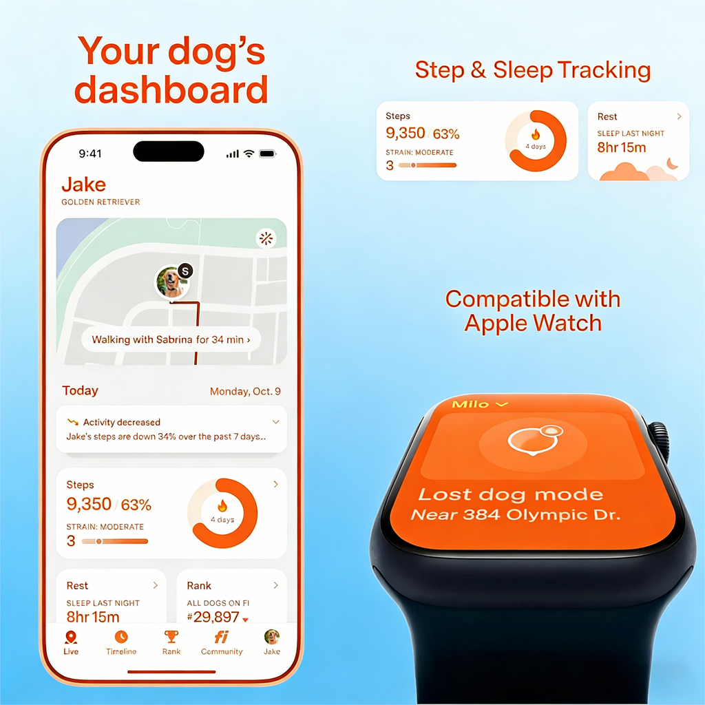 Fi Series 3+ Smart Dog Tracker Collar [6 Month Membership Included] GPS Tracker for Dogs with Health & Behavior Monitoring