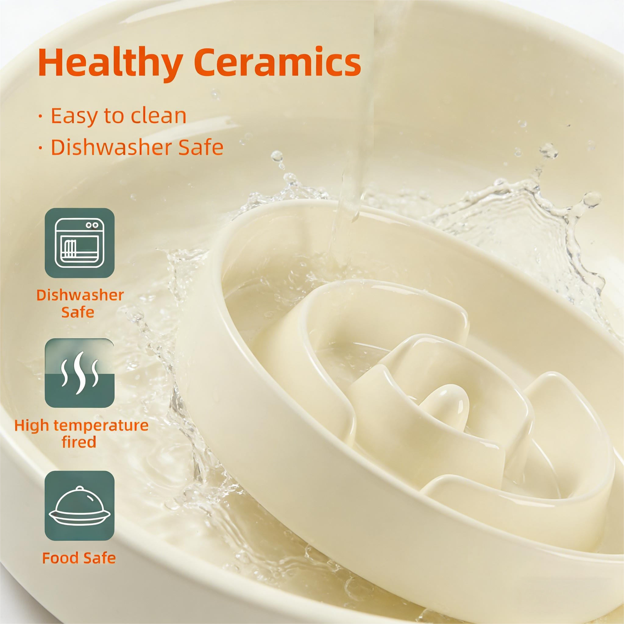 Raised Slow Feeder Dog Bowl Set, Elevated 7.3inch Bowl and 8.2inch Puzzle Slow Dish with Wooden Stand for Medium and Large Dog