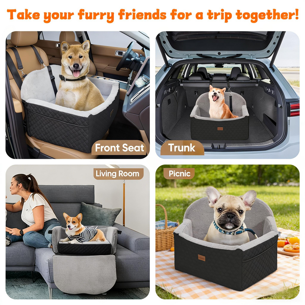 Car Seat with Storage Pockets Safety Belt, Pet Booster Cushion for Medium Dogs