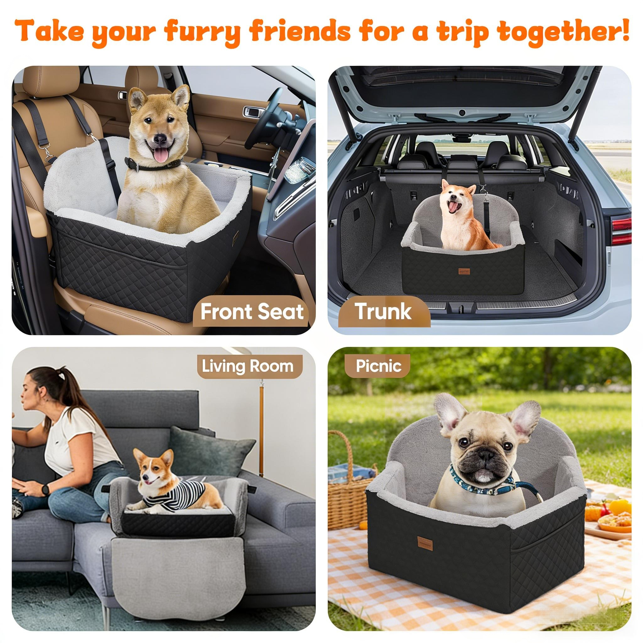 Car Seat with Storage Pockets Safety Belt, Pet Booster Cushion for Medium Dogs