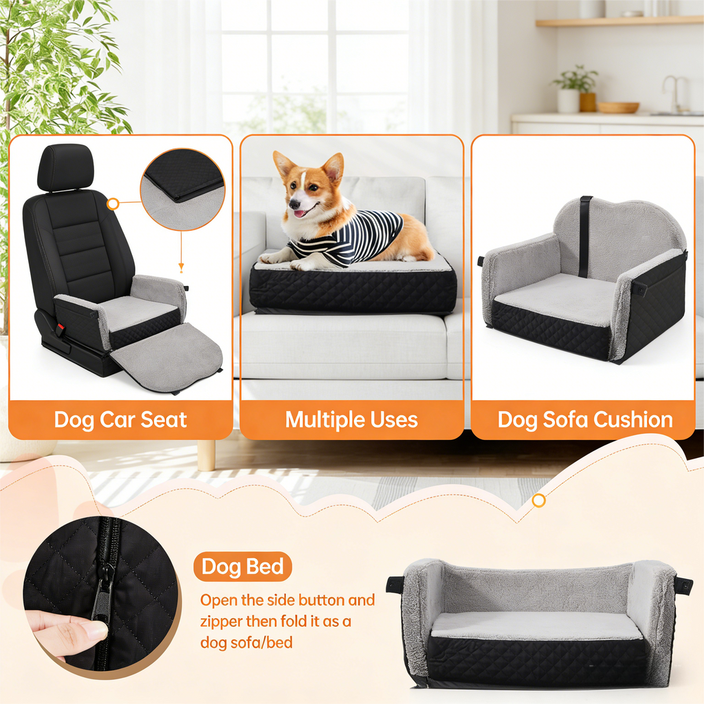 Car Seat with Storage Pockets Safety Belt, Pet Booster Cushion for Medium Dogs