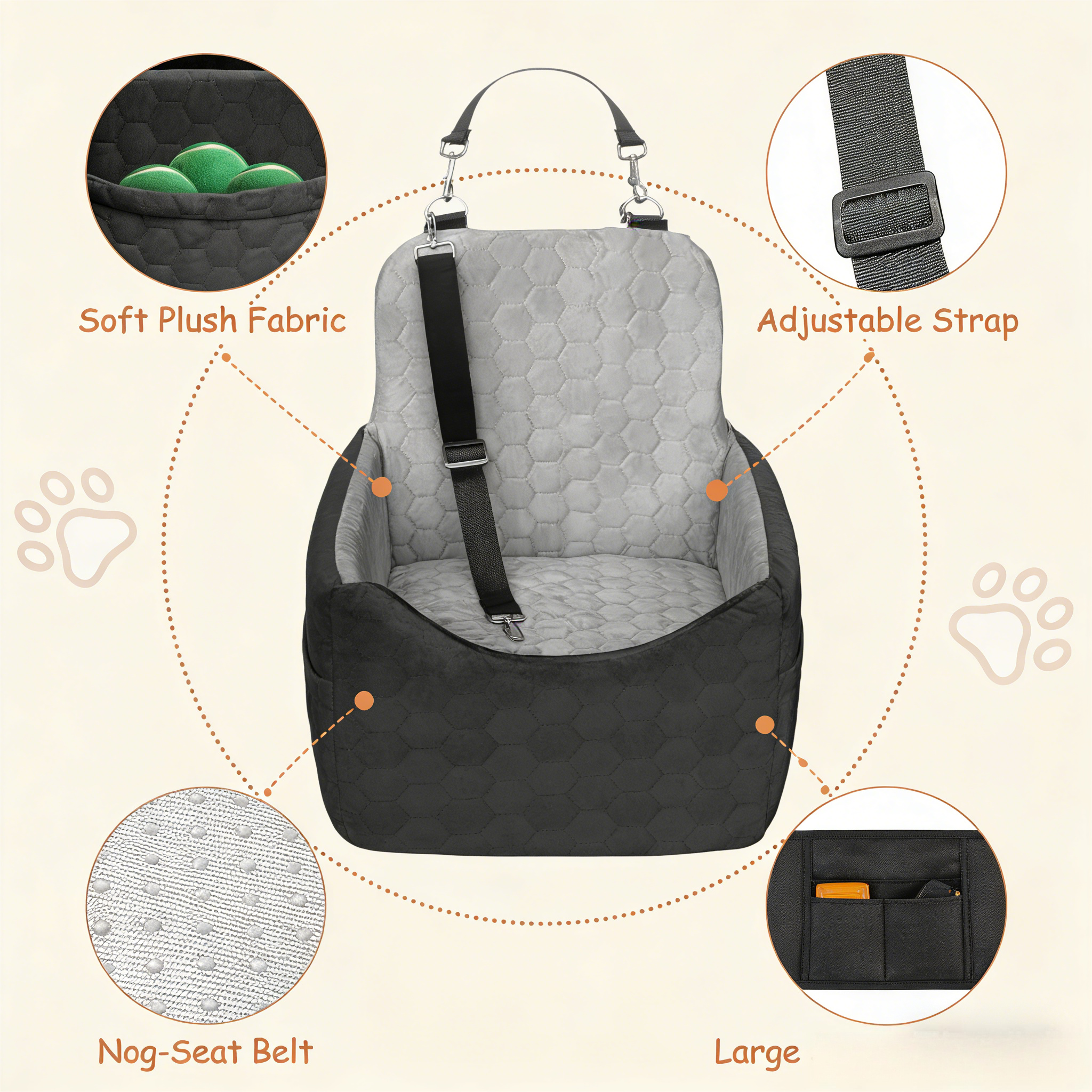 Small/Medium Dogs - Dog Booster Seat with Safety Straps & Non-Slip Base