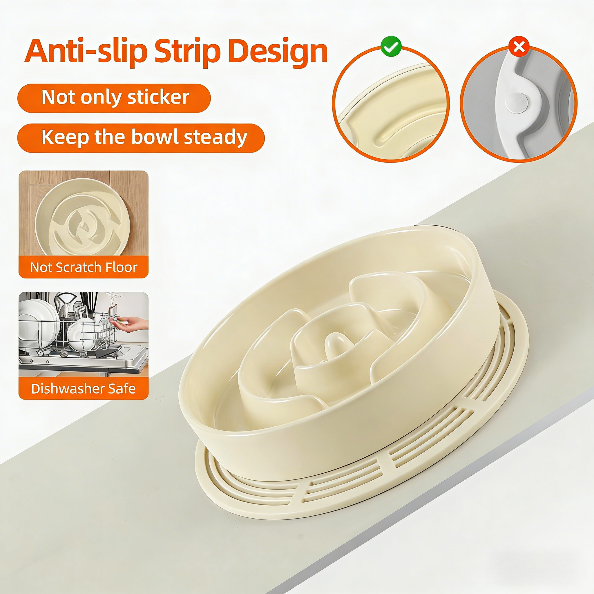 Raised Slow Feeder Dog Bowl Set, Elevated 7.3inch Bowl and 8.2inch Puzzle Slow Dish with Wooden Stand for Medium and Large Dog